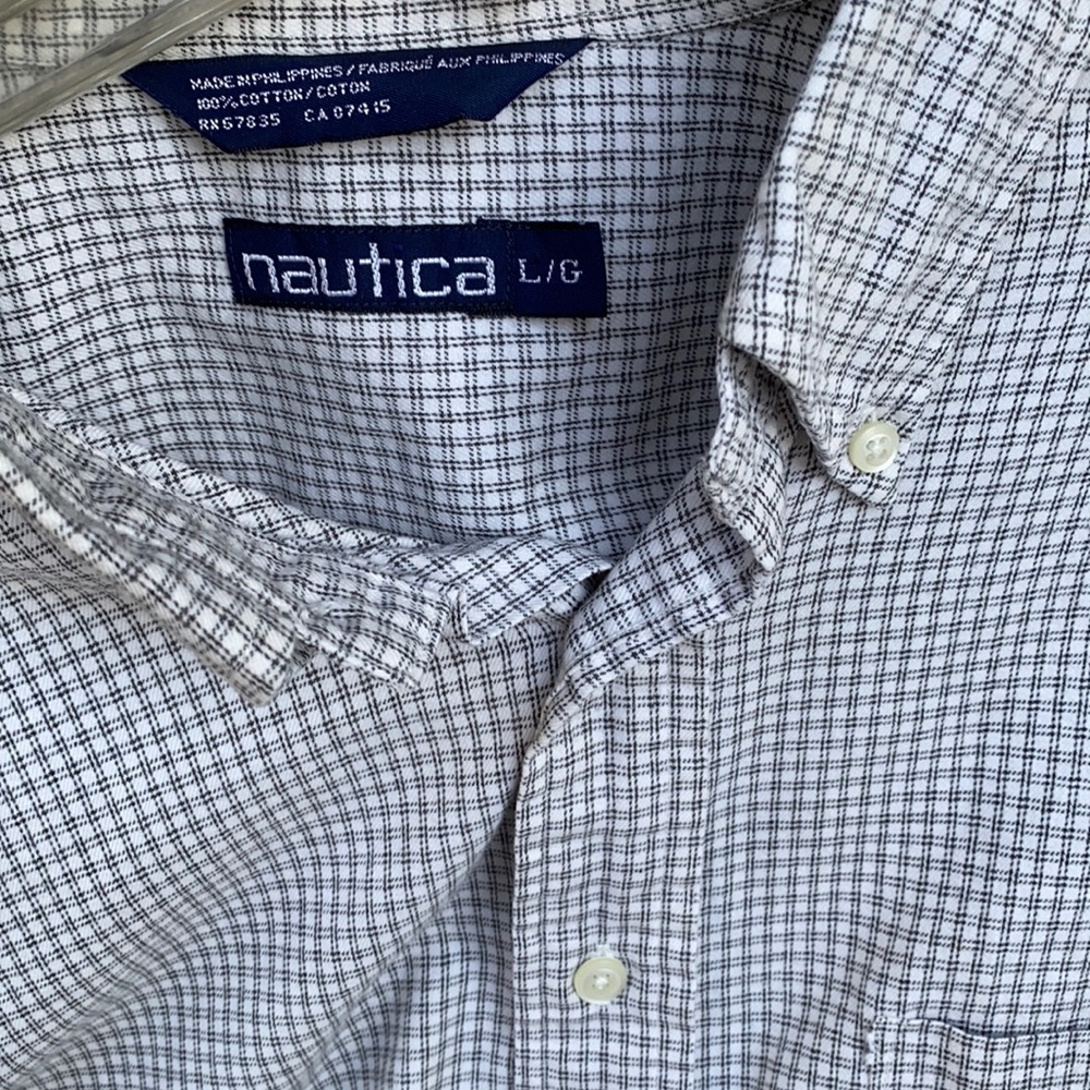 Nautica Cotton button down shirt plaid white grey